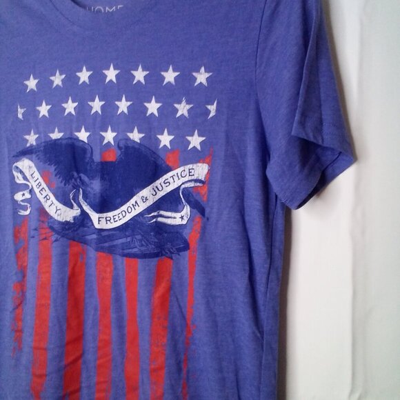 Home Of The Brave Shirt Women S Short Sleeve Liberty Freedom Justice Flag USA - Picture 7 of 14
